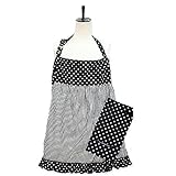 授乳ケープ【日本製】プラチナムベイビーフリルタイプ ドット＆ストライプ (ブラック)