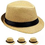 キッズボーイズガールズStraw Fedora帽子夏Trilby帽子 58 ブラウン