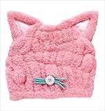 GJTr 子供 キッズ 用 ねこ みみ ドライキャップ ヘアターバン ヘアタオル 速乾 お風呂 プール ピンク