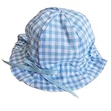 日本製　ベビー用 お帽子 サイズ調節ひも付き 42-46センチ　38996　チェック　サックス