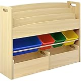 ottostyle.jp 絵本棚付おかたづけ収納ラック 【ナチュラル×カラフルボックス】ワイドタイプ (約）幅106.5cm×奥行26.5cm×高さ80cm おもちゃ箱/おもちゃ収納ボックス