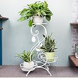 3層の黒い金属のガーデンテラスの植物花のポットラックのディスプレイスタンド3ポット ( 色 : 白 , サイズ さいず : 32*25*55cm )