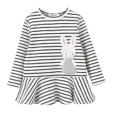 灰＋白　兎　縞模様　ワンピース　子供服　女の子　幼児服　女の子　赤ちゃん服　ベビー服　丸首　長袖　丸首　キッズ服　ロンパース　カバーオール　満月/出産祝い/プレゼント　５サイズ　100CM－110CM