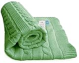 Wallaboo 100% Organic Cotton Sweater Knit Blanket Noa with Wide Ribbed Border, Lily Green by Wallabo