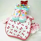 ご出産お祝い＜おむつケーキ＞　リーズナブルなお値段のかわいいおむつケーキ　ロールケーキSRK (女の子用）