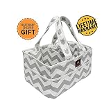 (Grey) - Nappy Organiser and Tote/Caddy with Solid Bottom and Dividers. Extra Strength Hook and loop