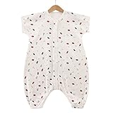 Petit Bella 短袖 4重ガーゼ スリーパー 寝袋 パジャマ ベビー 子供 赤ちゃん 夏用 コットン 綿 薄手 ジッパー開閉式 出産祝い ギフト プレゼント (M, ラケット柄)