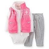 カーターズ Carter's ガールズ3点セット ノルディック柄フリースベスト ボディスーツ ボトムス　ブライトピンク【正規品保証/並行輸入品】　12M（72～78cm）
