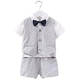 VIYOR ベビー服 新生児 子供スーツ ボーダー柄 蝶ネクタイ フォーマル 洋服 紳士服 結婚式 七五三 お宮参り グレー 110cm