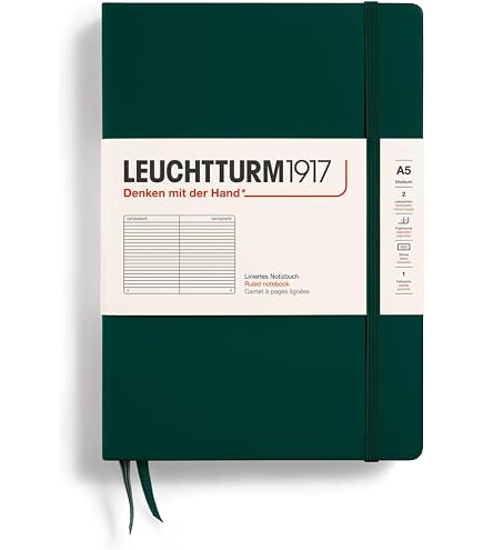 LEUCHTTURM1917 A5 Hardcover Notebook - 251 Numbered Pages Ruled Journal For Writing & Note Taking