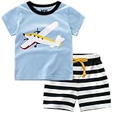ベビー男の子夏カジュアル漫画パターン半袖Tシャツとショートセット カラー: ブルー