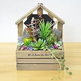 人工多肉植物 木製プランター寄せ植え 光触媒加工