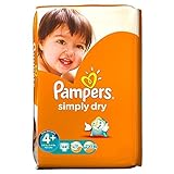 Pampers Simply Dry Size 4+ Maxi Plus 9-20Kg (44) - Pack of 6 by Pampers