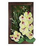 3D Picture Frames Artificial Flowers Silk Orchid Arrangement Wall Hanger Art Table Top DecorationYel