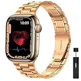 対応Apple Watch 7/se/6/5/4/3/2/1バンド 【軽量薄型】 ステンレス製Apple Watch 7 41mmメタルバンド シンプル アップルウォッチ6 ベルト 贅沢 iWatch 交換ベルトビジネス質感(シルバー&ローズゴールド|38mm 40mm 41mm)