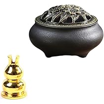 Amazon.co.jp: 丸型香炉 お香立て陶器蓋付き 蓋付き 難燃綿と