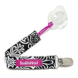 PaciGrip 赤ちゃんのおしゃぶりホルダー & クリップ あらゆる全てのおしゃぶりに適合 （Black Flourish）