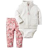 カーターズ（Carter's）女の子用薄グレーキルティングベストxピンク水玉模様長袖ボディスーツお出かけ用上下3点セット (9months(67-72cm)) [並行輸入品]