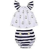 ベビー女の子夏服セットアンカープリントトップス+ストライプショーツ服装Playsuit カラー: ホワイト