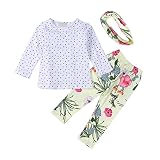 ShangYi 3Pcs Baby Girls Printed Lace Shirt and Legging Set White 90CM