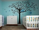 PopDecors - Nursery Tree with Cute Owls A- Free Squeegee and color change - Nursery Tree Decals Baby
