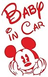 ベイビー イン カー ステッカーbaby in car ミッキー /車用/シール/ Vinyl//ステッカー/mk01 (赤)