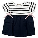 《春夏対応》 nico hrat(ニコフラート) 製品洗い加工済み 42/2天竺半袖ボーダーリボンチュニック 100cm/BK NO.B-270111