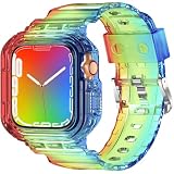 XYF クリスタルクリア Apple Watchバンド 41mm 40mm 38mm バンパーケース 男女兼用 ジェリースポーツケースバンド iWatch Ultra 2/1 Series 10 9 8 7 SE 6 5 4 3 2 1用 (レインボー、38/40/41)