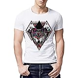 Tシャツ メンズ Kukoyo 春夏　馬　狼　動物柄 プリント　ワンポイント　創意デザイン ファション 半袖　カジュアル 吸汗速乾 無地トップス　ストリート　薄手 体型カバー　白ｔ (Ｌ, ホワイト 