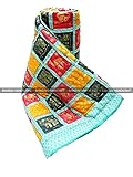 Indian camel-elephantマルチスカイブルーLotusキルトハンドメイド、Designer Rajai ( Razai、100 %コットン、キングサイズ90 x 104インチエキゾチッ