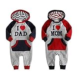 ベビー服 キッズ カバーオール ロンパース 長袖 コットン ジャンプスーツ 男の子 女の子 フード付き オーバーオール (90CM(13-18ヶ月), DAD & MOM)