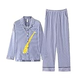 ALUP- 秋と冬 - パジャマホームサービス漫画ストライプカーディガン綿スーツ ( 色 : 青 , サイズ さいず : L l )