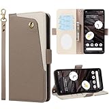 KWATUNG google pixel 7a 用ケース 手帳型 高級PUレザー 繊細な肌触り グーグルピクセル7a 用 ケース 手帳型 ミラー付き ストラップ付き 落下防止 耐衝撃 pixel7A 用カバー カード収納 スタンド機能 軽量 スマホケース googleピクセル7a 用 マグネット式 可愛い おしゃれ女性 pixel7a 用 スマホケース アンズ褐