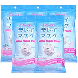 キレイマスク 50枚入り 携帯用 不織布 3層 ふつうサイズ プリーツタイプ ノーズピース 立体 男女兼用 大人用 ウイルス対策 レディース メンズ