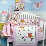 SoHo Pink Dancing Owl Baby Crib Nursery Bedding Set with Diaper bag 14 pcs set by SoHo Designs