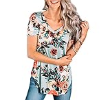 Mokao Lady夏花柄プリントブラウスレディース半袖カジュアルVネックTシャツトップスTシャツ US サイズ: L カラー: ブラック