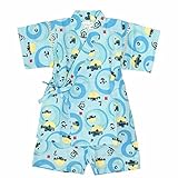 甚平 ベビー 男の子 綿100% 日本製生地 じんべい スーツ上下 祭 子供甚平 ふぐ/青-9471 95cm