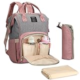 S-ZONE ママリュック マザーズバッグ 大容量 多機能 盗難防止ポケット付き 軽量 人気なママ旅行用バッグ 防水で汚れにくい 出産祝い ベビー用品収納 減圧 保温ポケット付き (ピンク＋グレー)