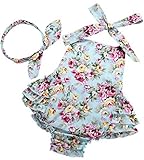 Fubin 女の子の赤ちゃん用 花柄プリント フリル ロンパー ヘッドバンド付き 夏服