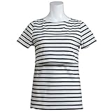 授乳服 半袖 Tシャツ 授乳口付 ボーダー柄 Tシャツ 産後対応 母乳育児用 ネイビー-M2799 L