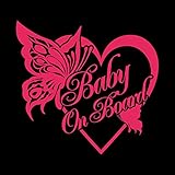 バタフライ Baby on board ハート ステッカー ショッキングピンク 濃桃