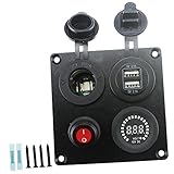 Perfk スクリーン電圧計　電源コンセント　スイッチ　4機能　パネル　2ポート　USBソケット　携帯電話/タブレット/GPS　電力提供