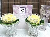 光るミニ蓮 ロータス 2個＆宇野千代線香セット (トール,アイボリー) 仏花 ＬＥＤフラワー