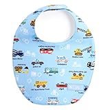 赤ちゃんにやさしい安心スタイ・ビブ・よだれかけ（丸型・日本製）　コットン100％　吸水　吸湿　お出かけ　スタイ　丸型タイプ　アクセル全開はたらく車（ライトブルー）　B0103200　日本製