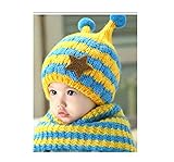 Candykids お出かけ お散歩 赤ずきん 風 帽子 ニット マフラー セット 男の子 女の子 兼用 防寒 防風 アウター ベビー キッズ 赤ちゃん 幼児 子供 服 ギフト 帽子 キャップ (ブル