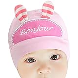 yougheny 可愛いニットキャップ ボーダー柄耳付き ニット帽子 新生児 子供 赤ちゃん 防寒帽子 秋冬 女の子 男の子 オシャレ 誕生日 出産祝い (ピンク)