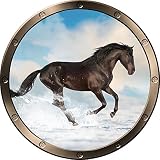 12 "舷窓Ship Seaウィンドウ自然ビューHorse In Snow # 1 Pewter壁デカール子供ステッカーベビールームホームアート飾りden man caveグラフィックSmall