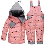 【YW】ベビーコート・ジャンパー 児童羽毛ジャケットセット服とズボンが 男女赤ちゃんまだら羽毛ジャケット (90cm, ピンク)