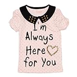 女の子水玉地に英字プリントシャーリングスリーブTシャツ（襟取り外し可）90㎝