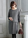 ANGELIEBE エンジェリーベ マタニティ 授乳口付き ツィード トップス ＆ 産前 産後 対応 スカート セットアップ 妊婦服 セット 長袖 オフィス フォーマル S～M メランジェブラック 2